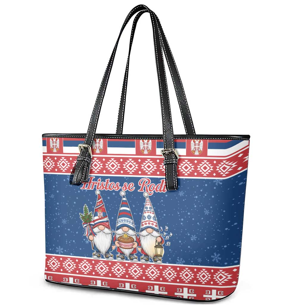 Serbia Christmas Leather Tote Bag Hristos Se Rodi Gnome - Wonder Print Shop