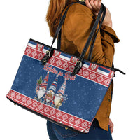 Serbia Christmas Leather Tote Bag Hristos Se Rodi Gnome - Wonder Print Shop