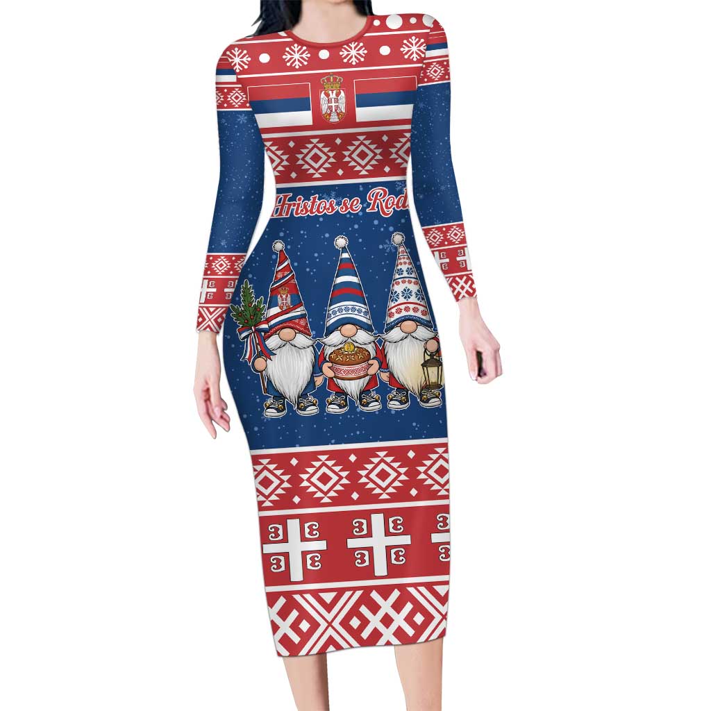 Serbia Christmas Long Sleeve Bodycon Dress Hristos Se Rodi Gnome - Wonder Print Shop