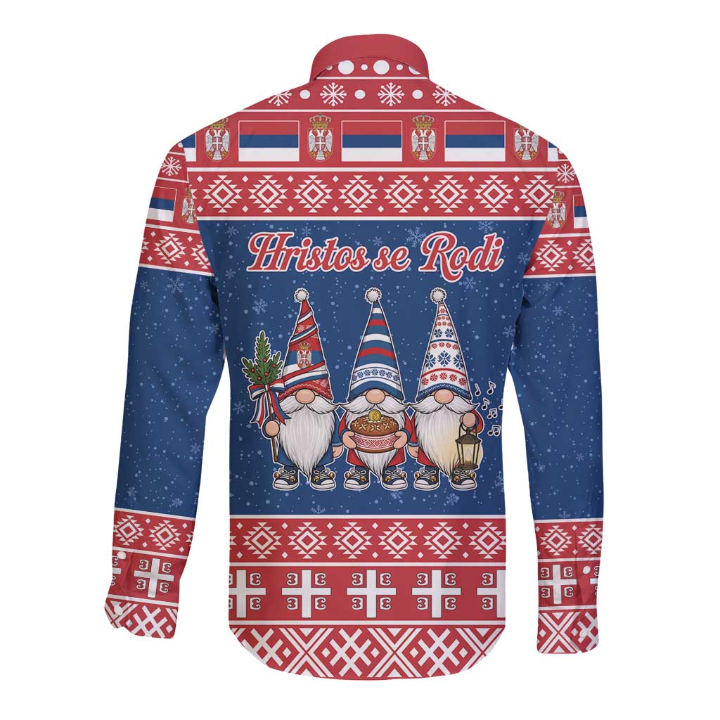 Serbia Christmas Long Sleeve Button Shirt Hristos Se Rodi Gnome - Wonder Print Shop