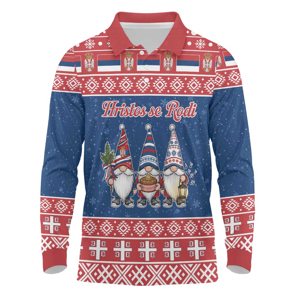 Serbia Christmas Long Sleeve Polo Shirt Hristos Se Rodi Gnome - Wonder Print Shop