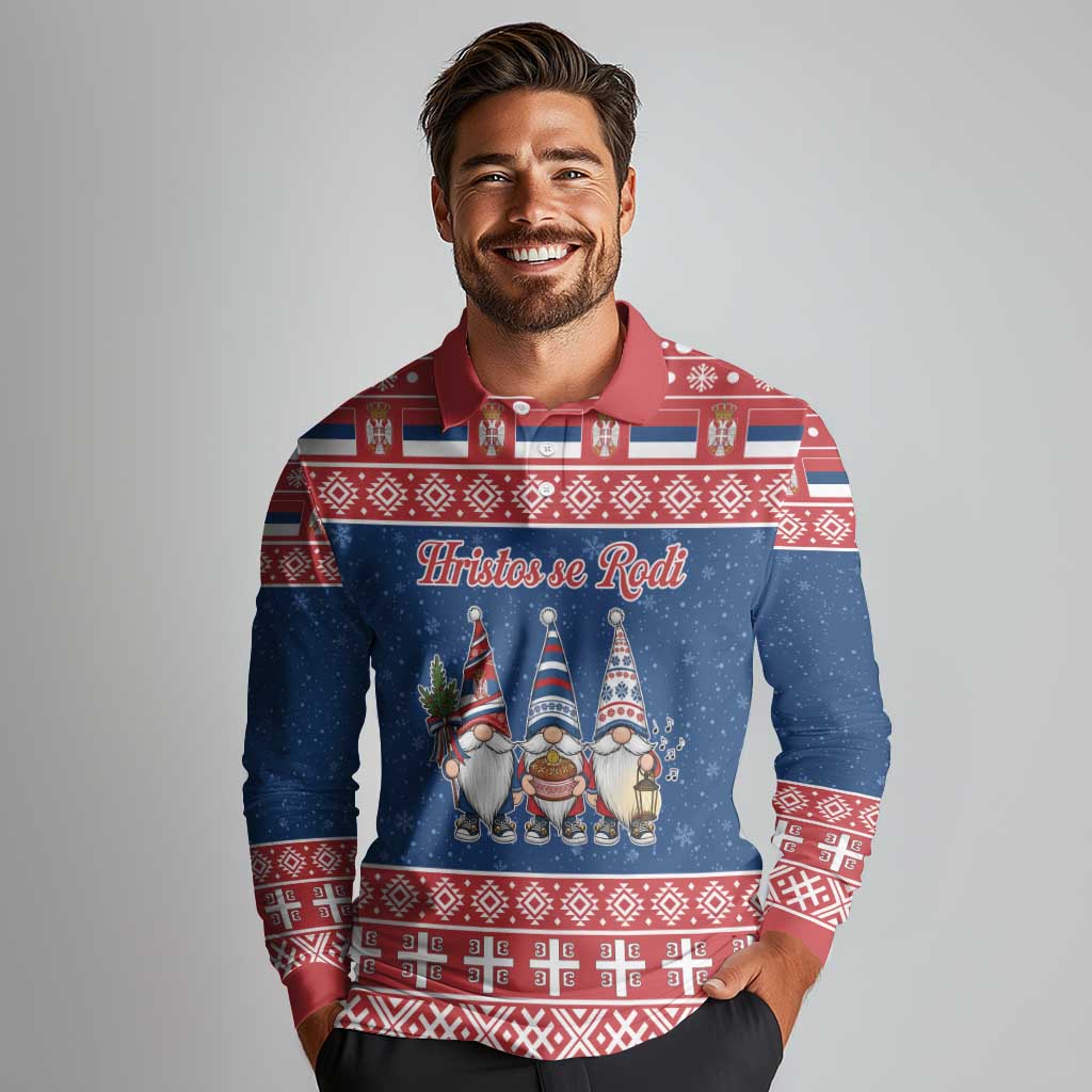 Serbia Christmas Long Sleeve Polo Shirt Hristos Se Rodi Gnome - Wonder Print Shop