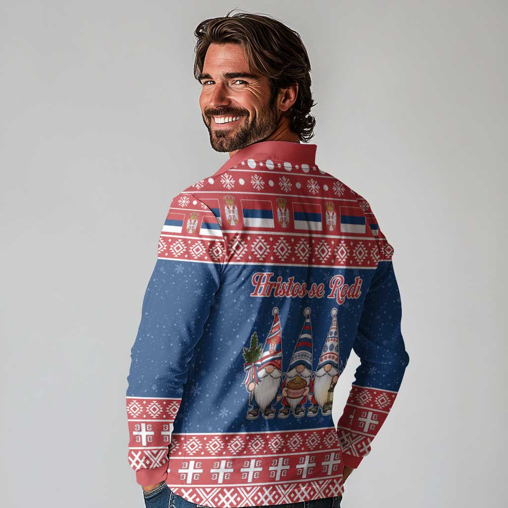 Serbia Christmas Long Sleeve Polo Shirt Hristos Se Rodi Gnome - Wonder Print Shop