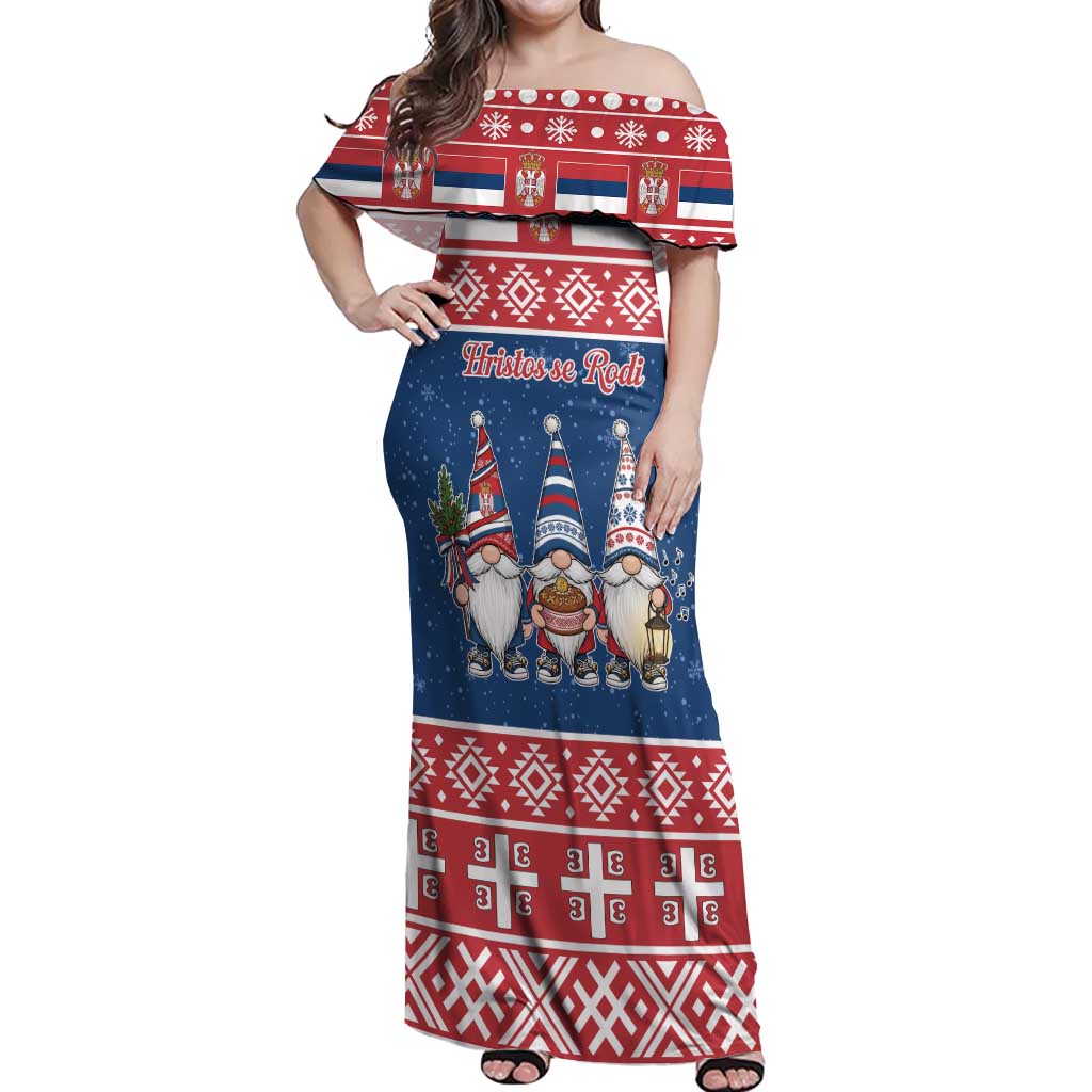Serbia Christmas Off Shoulder Maxi Dress Hristos Se Rodi Gnome - Wonder Print Shop