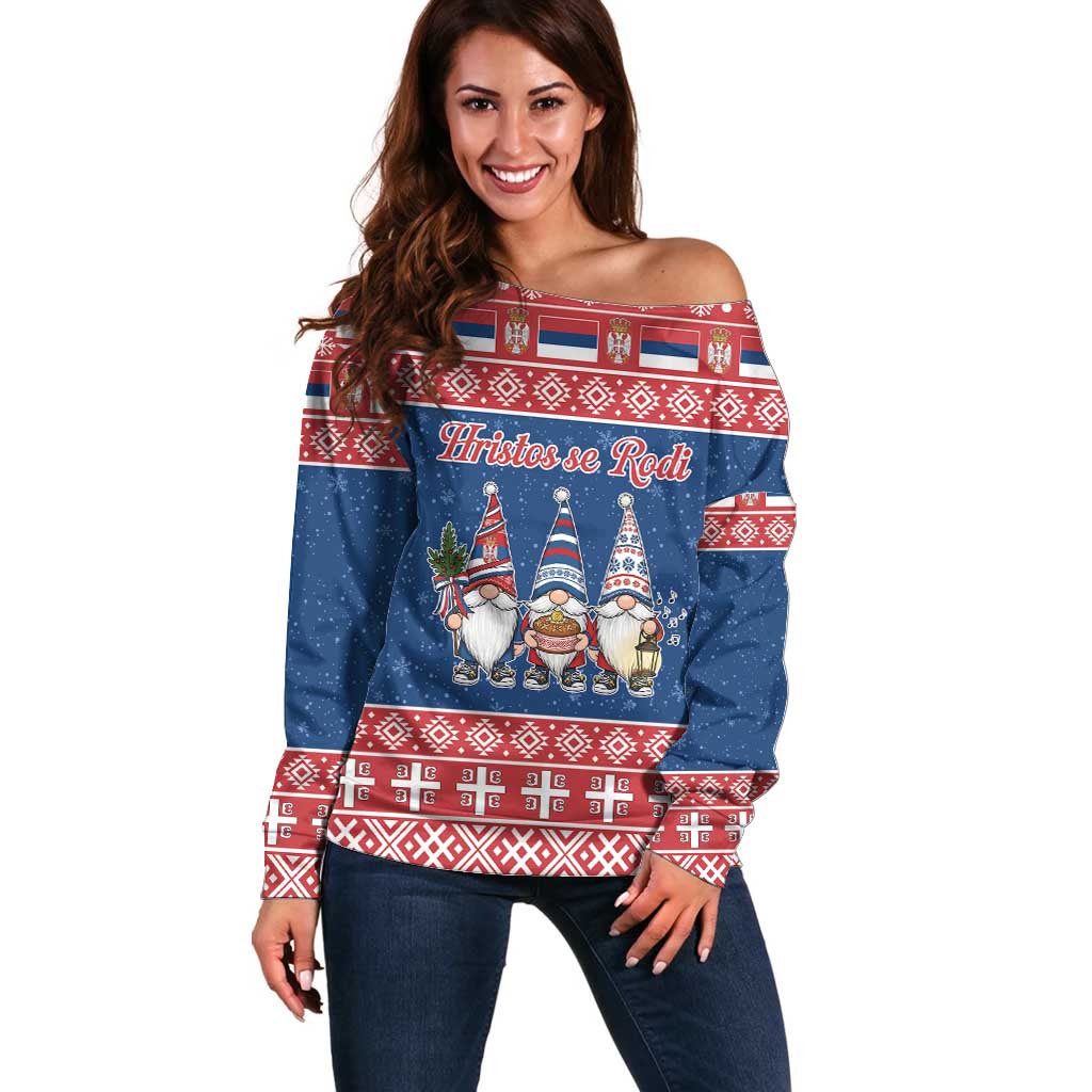 Serbia Christmas Off Shoulder Sweater Hristos Se Rodi Gnome - Wonder Print Shop