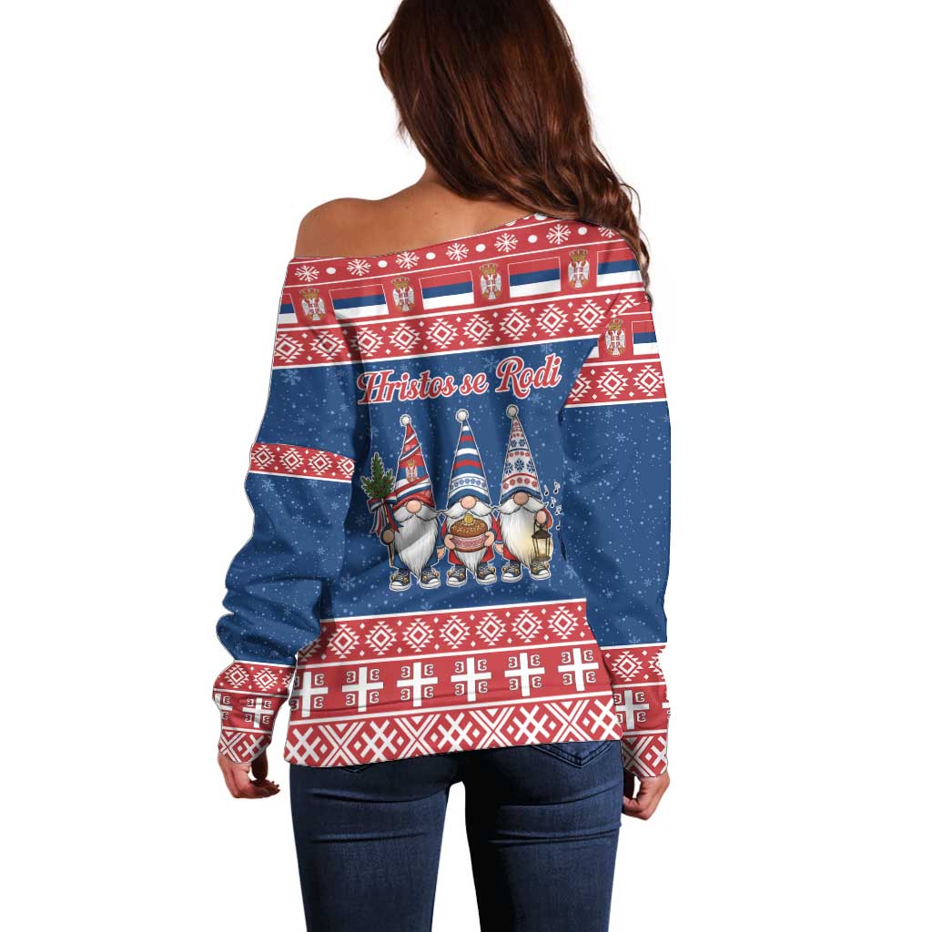 Serbia Christmas Off Shoulder Sweater Hristos Se Rodi Gnome - Wonder Print Shop