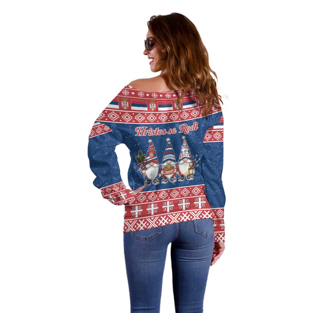 Serbia Christmas Off Shoulder Sweater Hristos Se Rodi Gnome - Wonder Print Shop