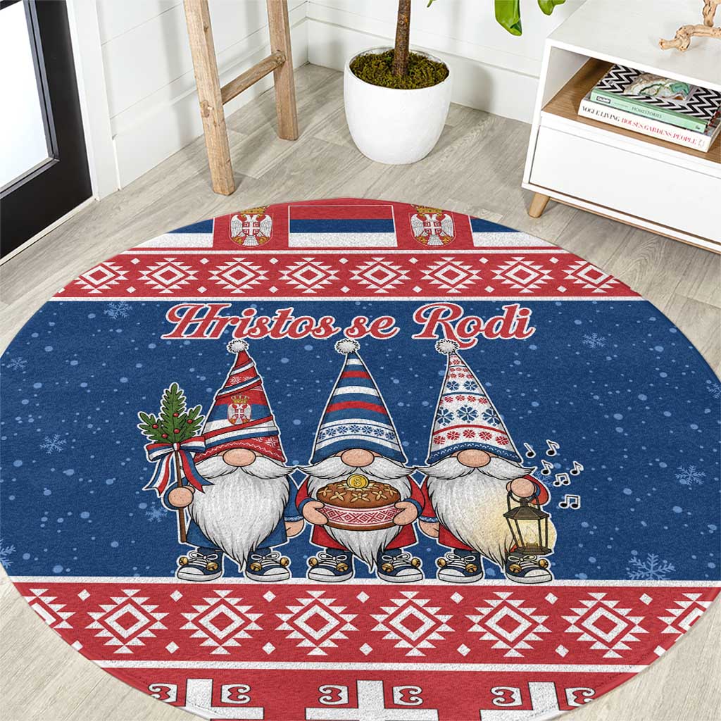 Serbia Christmas Round Carpet Hristos Se Rodi Gnome - Wonder Print Shop