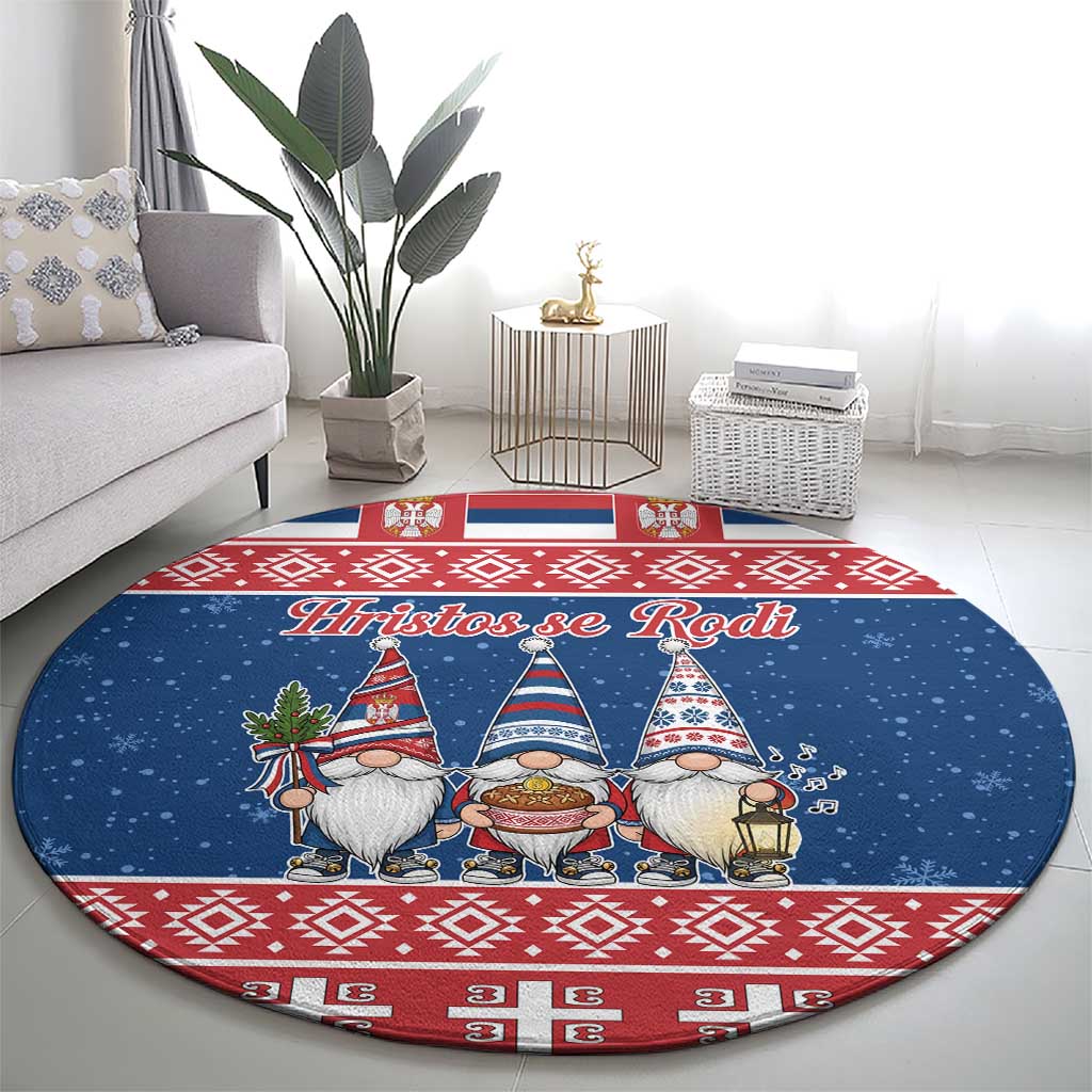 Serbia Christmas Round Carpet Hristos Se Rodi Gnome - Wonder Print Shop