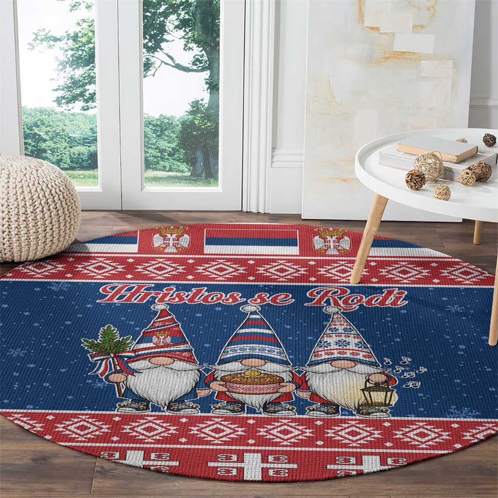 Serbia Christmas Round Carpet Hristos Se Rodi Gnome - Wonder Print Shop