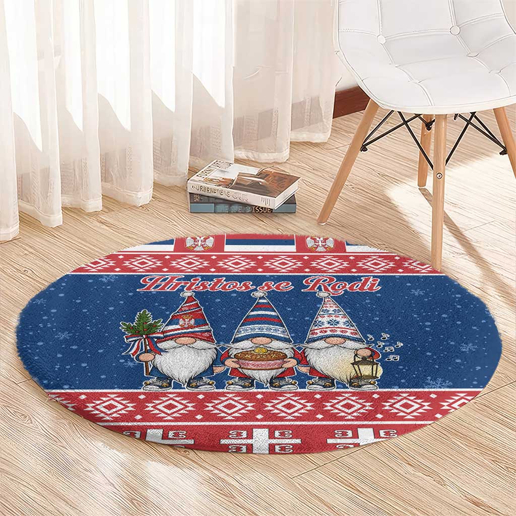 Serbia Christmas Round Carpet Hristos Se Rodi Gnome - Wonder Print Shop