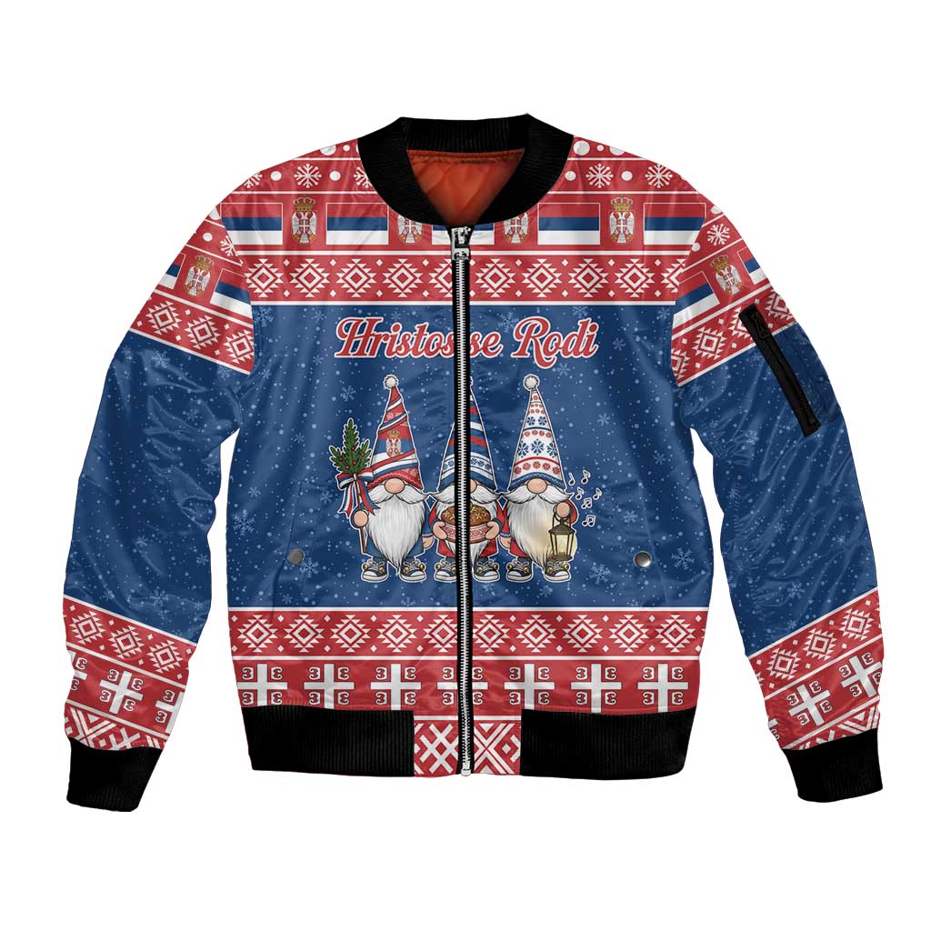 Serbia Christmas Sleeve Zip Bomber Jacket Hristos Se Rodi Gnome - Wonder Print Shop