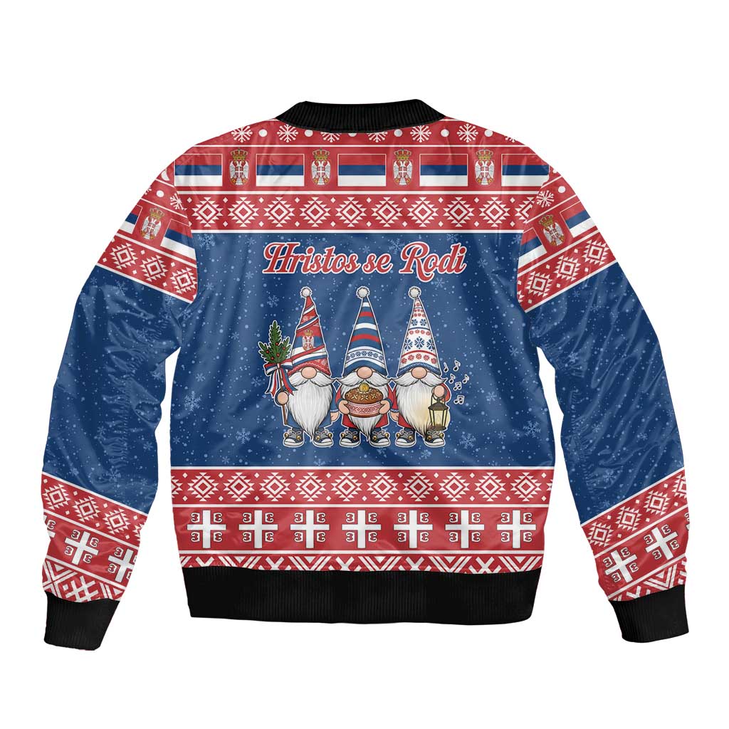 Serbia Christmas Sleeve Zip Bomber Jacket Hristos Se Rodi Gnome - Wonder Print Shop