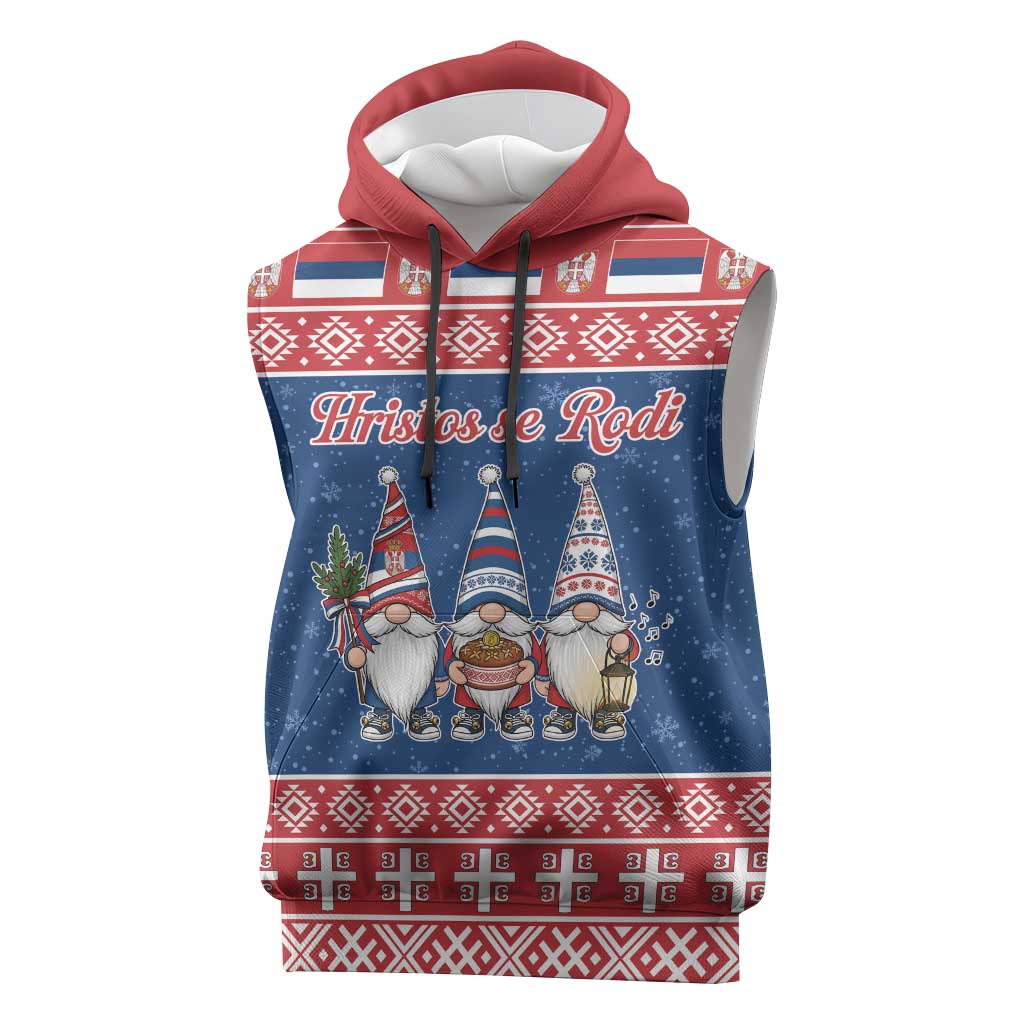 Serbia Christmas Sleeveless Hoodie Hristos Se Rodi Gnome - Wonder Print Shop