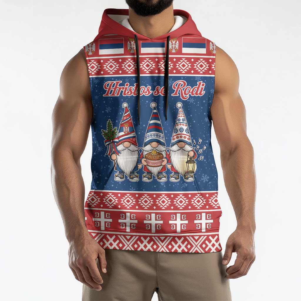 Serbia Christmas Sleeveless Hoodie Hristos Se Rodi Gnome - Wonder Print Shop