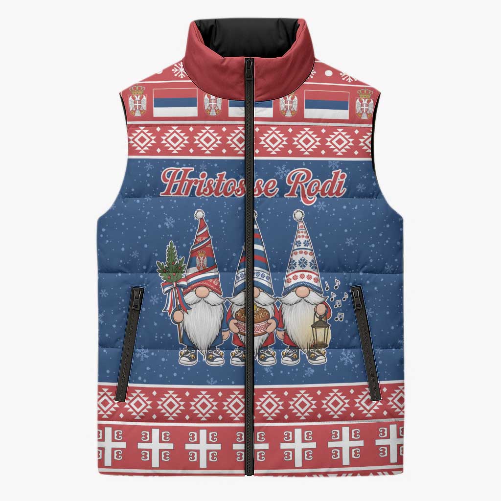 Serbia Christmas Sleeveless Puffer Jacket Hristos Se Rodi Gnome - Wonder Print Shop