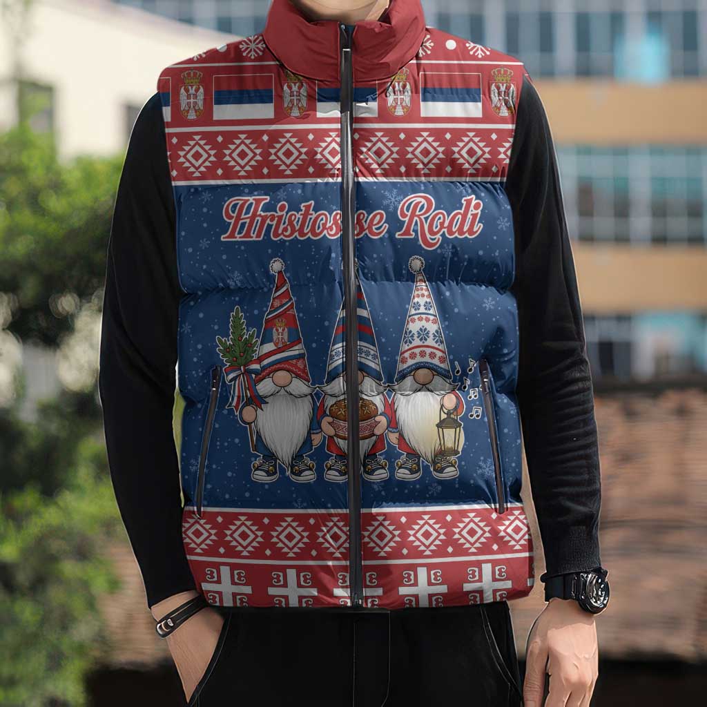 Serbia Christmas Sleeveless Puffer Jacket Hristos Se Rodi Gnome - Wonder Print Shop