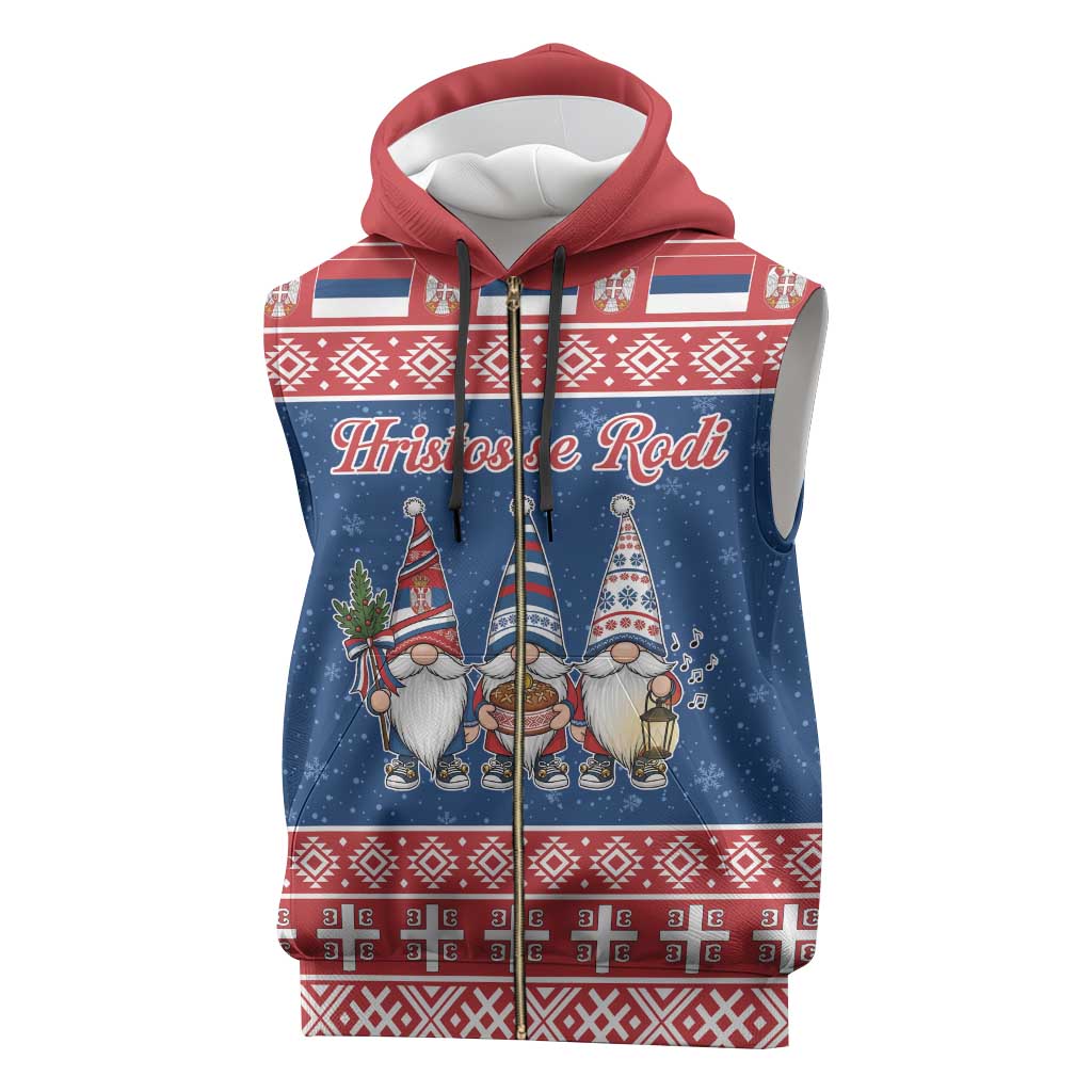 Serbia Christmas Sleeveless Zip Hoodie Hristos Se Rodi Gnome - Wonder Print Shop