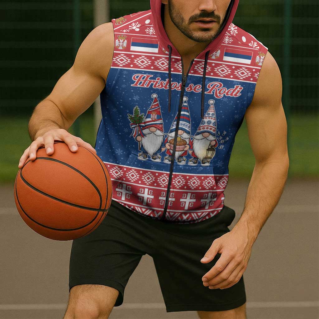 Serbia Christmas Sleeveless Zip Hoodie Hristos Se Rodi Gnome - Wonder Print Shop