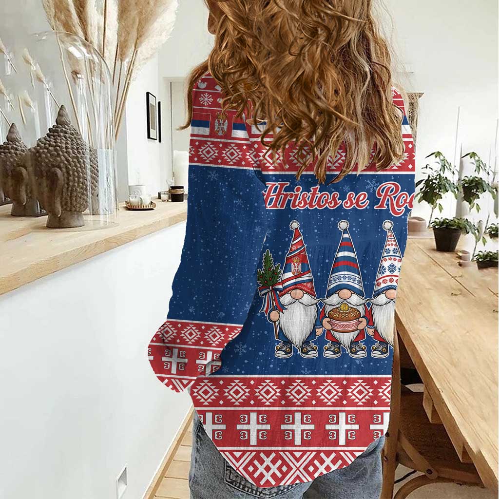 Serbia Christmas Women Casual Shirt Hristos Se Rodi Gnome - Wonder Print Shop
