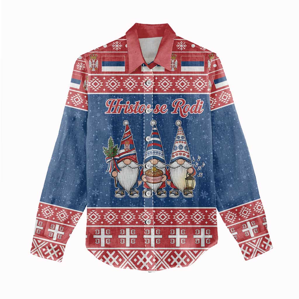 Serbia Christmas Women Casual Shirt Hristos Se Rodi Gnome - Wonder Print Shop