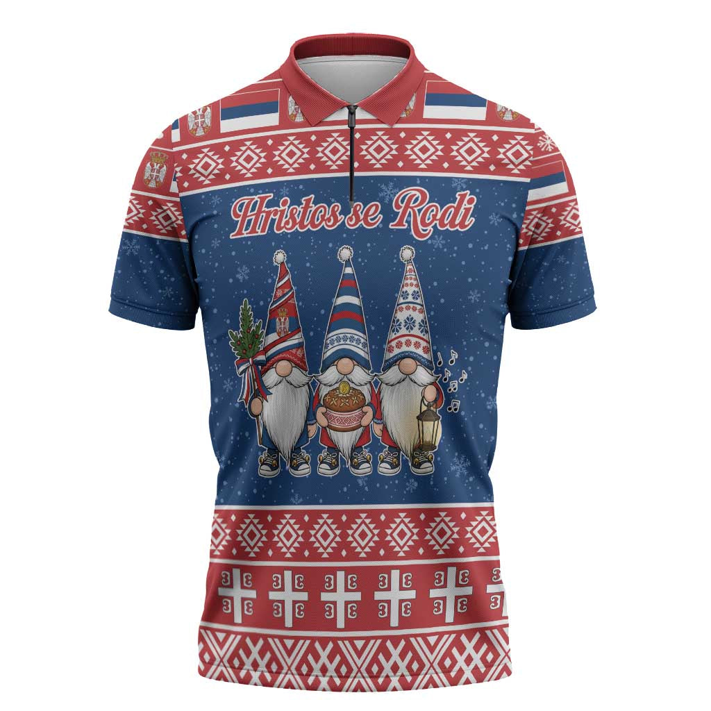 Serbia Christmas Zipper Polo Shirt Hristos Se Rodi Gnome - Wonder Print Shop