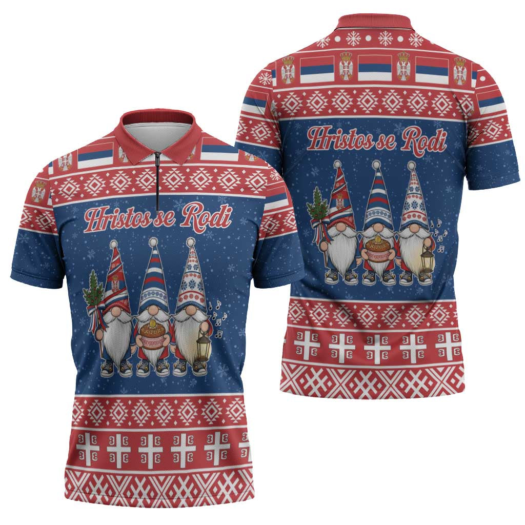 Serbia Christmas Zipper Polo Shirt Hristos Se Rodi Gnome - Wonder Print Shop