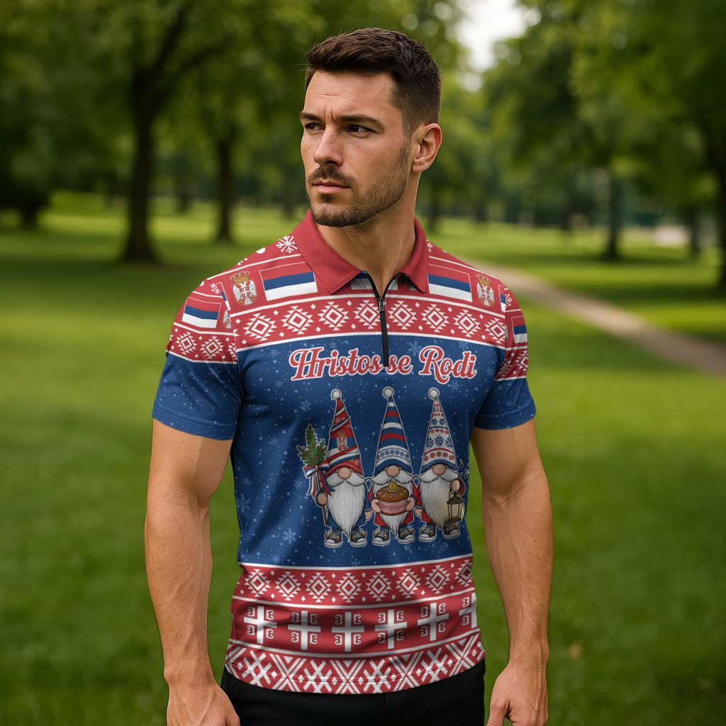 Serbia Christmas Zipper Polo Shirt Hristos Se Rodi Gnome - Wonder Print Shop