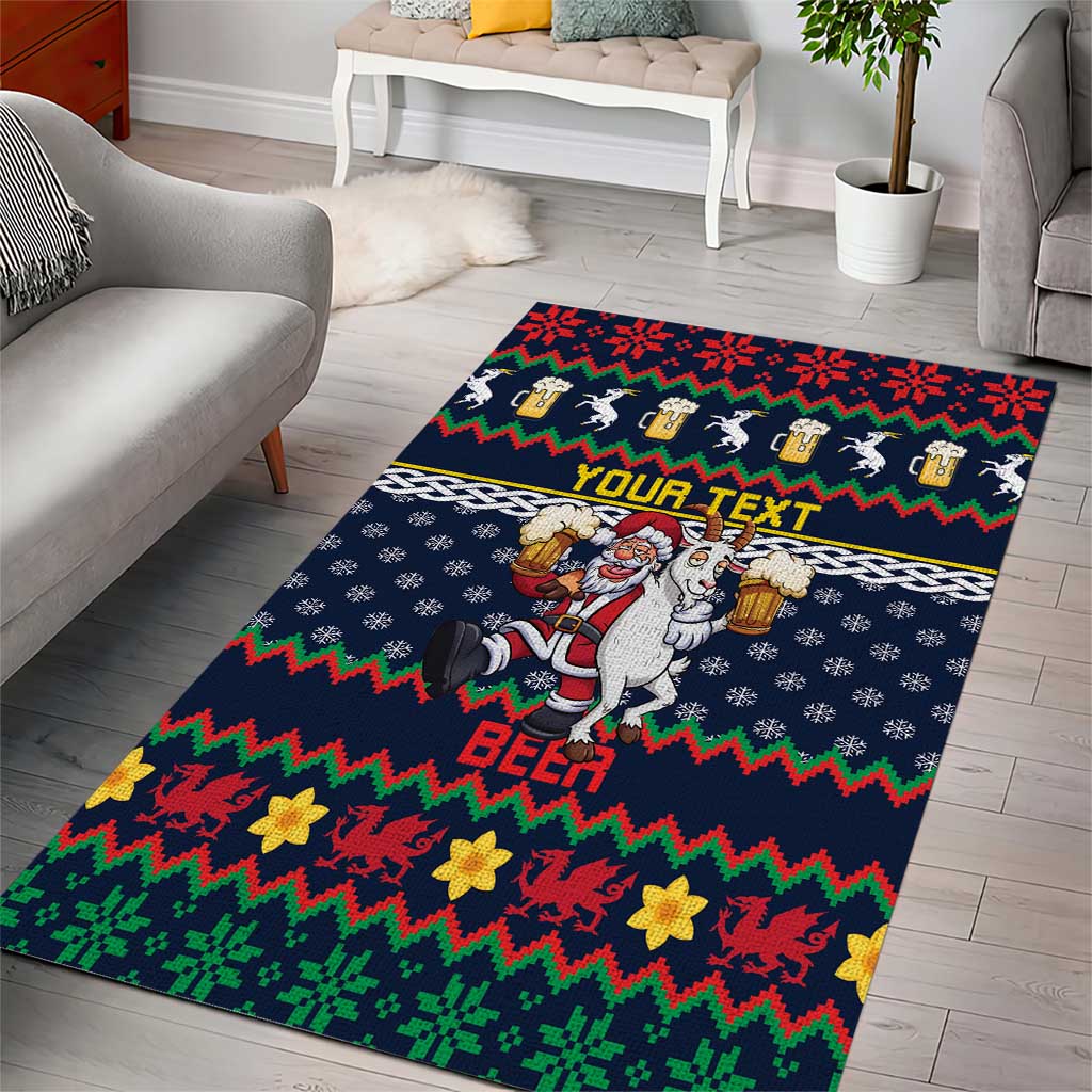 Personalized Merionethshire Wales Christmas Area Rug Beer and Goat Santa Design - Wonder Print Shop