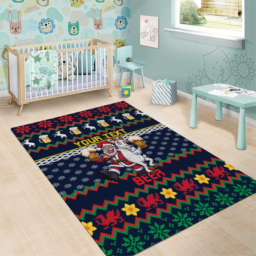 Personalized Merionethshire Wales Christmas Area Rug Beer and Goat Santa Design - Wonder Print Shop