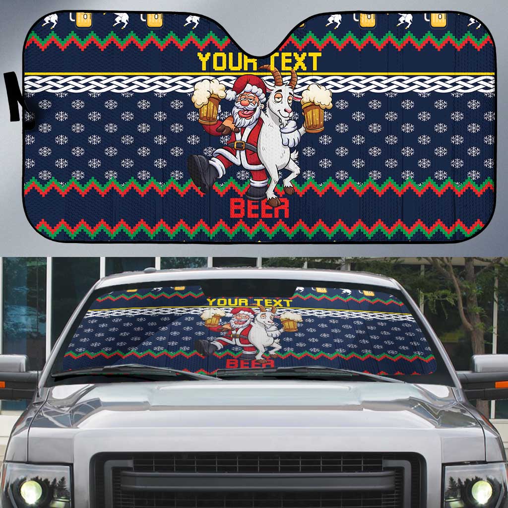 Personalized Merionethshire Wales Christmas Auto Sun Shade Beer and Goat Santa Design - Wonder Print Shop