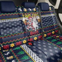 Personalized Merionethshire Wales Christmas Back Car Seat Cover Beer and Goat Santa Design - Wonder Print Shop