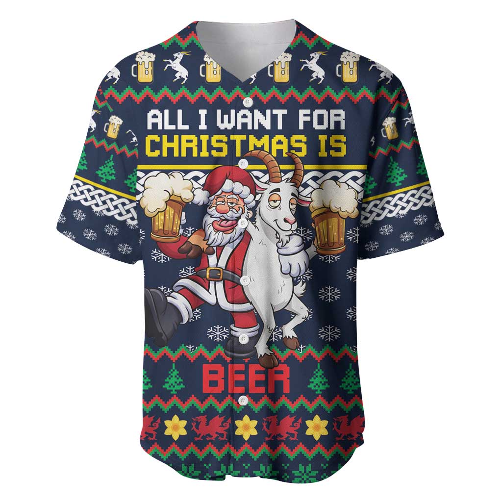 Personalized Merionethshire Wales Christmas Baseball Jersey Beer and Goat Santa Design - Wonder Print Shop