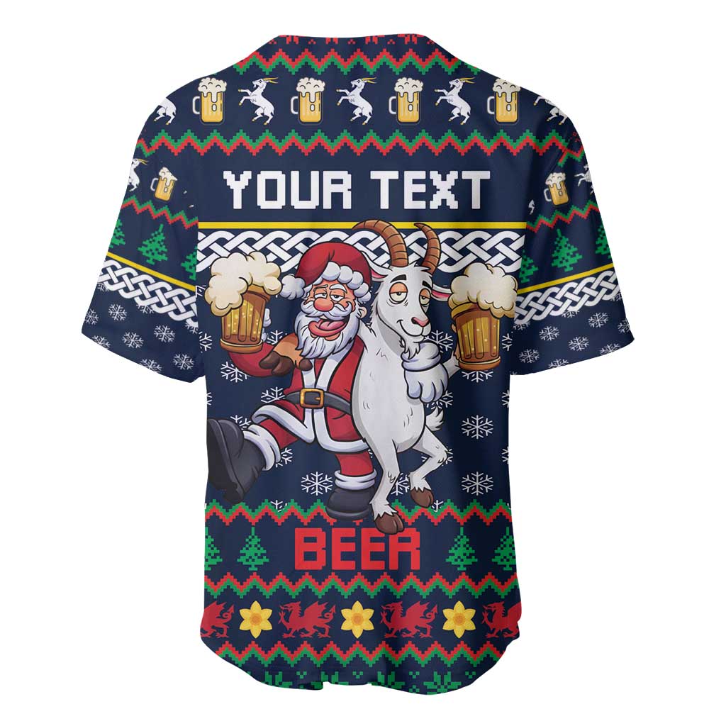 Personalized Merionethshire Wales Christmas Baseball Jersey Beer and Goat Santa Design - Wonder Print Shop