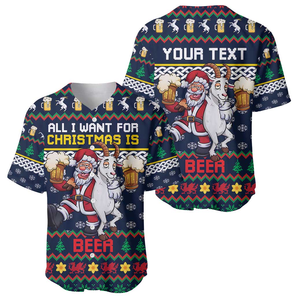 Personalized Merionethshire Wales Christmas Baseball Jersey Beer and Goat Santa Design - Wonder Print Shop