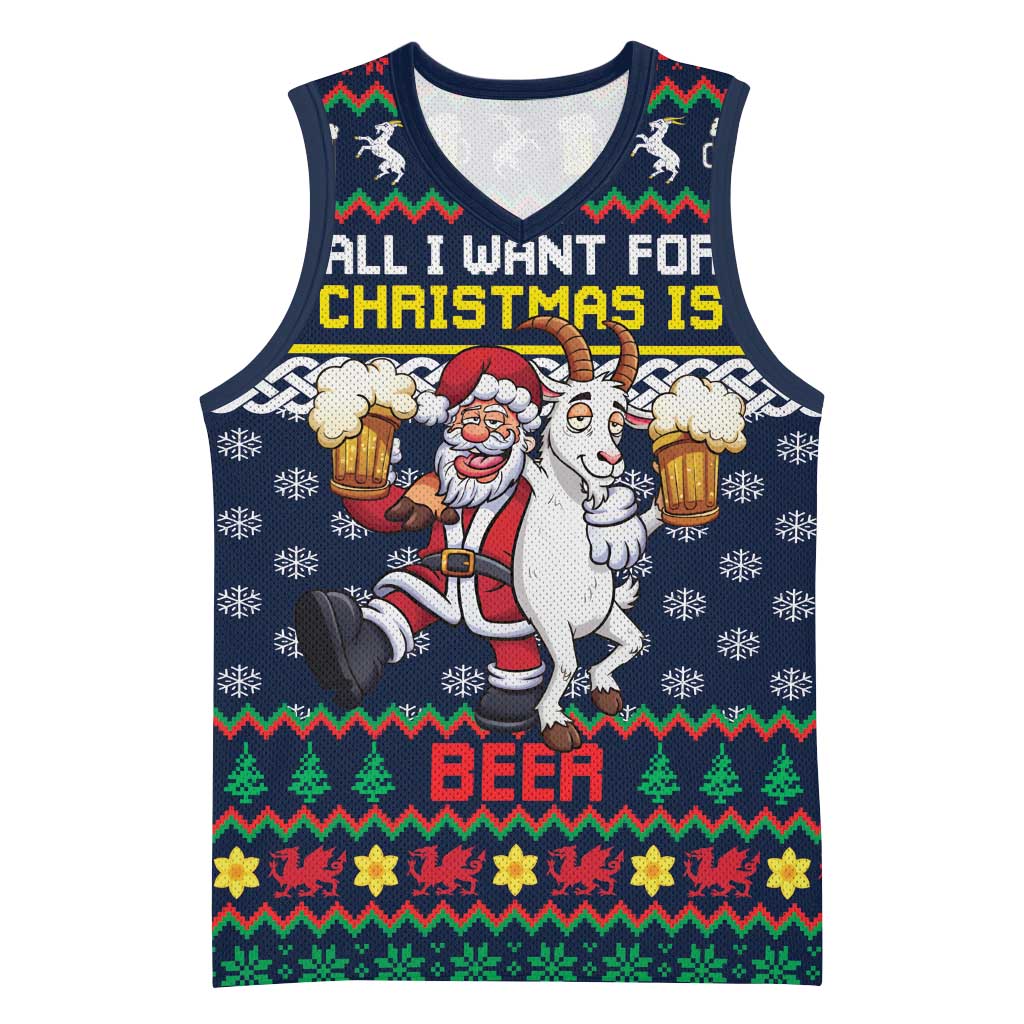 Personalized Merionethshire Wales Christmas Basketball Jersey Beer and Goat Santa Design - Wonder Print Shop