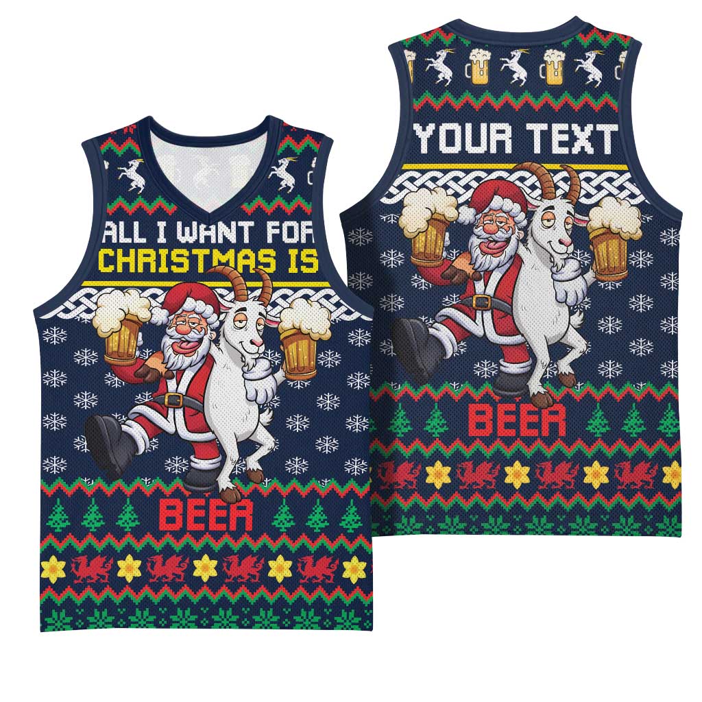 Personalized Merionethshire Wales Christmas Basketball Jersey Beer and Goat Santa Design - Wonder Print Shop