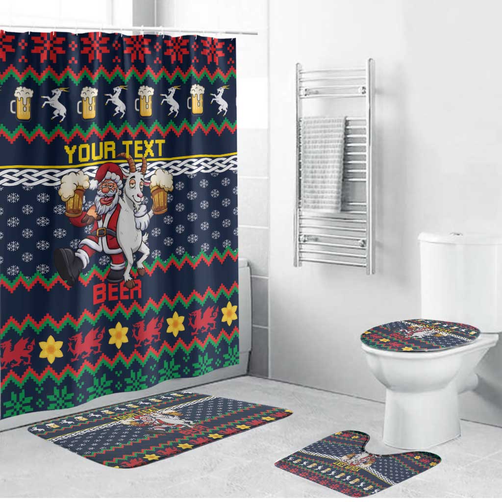Personalized Merionethshire Wales Christmas Bathroom Set Beer and Goat Santa Design - Wonder Print Shop