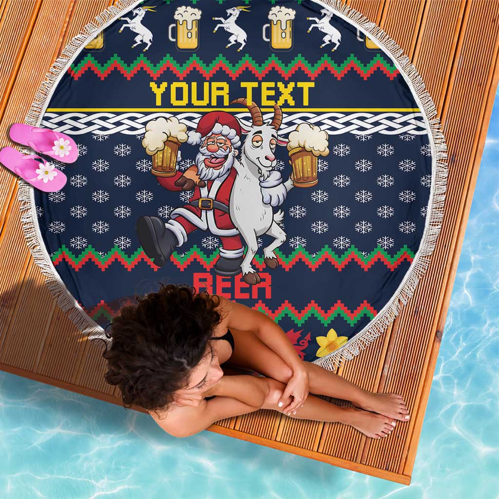 Personalized Merionethshire Wales Christmas Beach Blanket Beer and Goat Santa Design - Wonder Print Shop