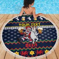Personalized Merionethshire Wales Christmas Beach Blanket Beer and Goat Santa Design - Wonder Print Shop