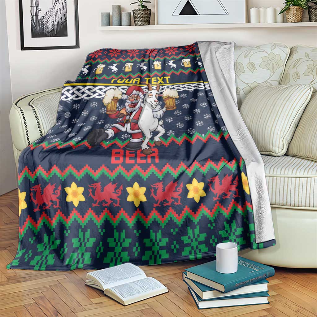 Personalized Merionethshire Wales Christmas Blanket Beer and Goat Santa Design - Wonder Print Shop