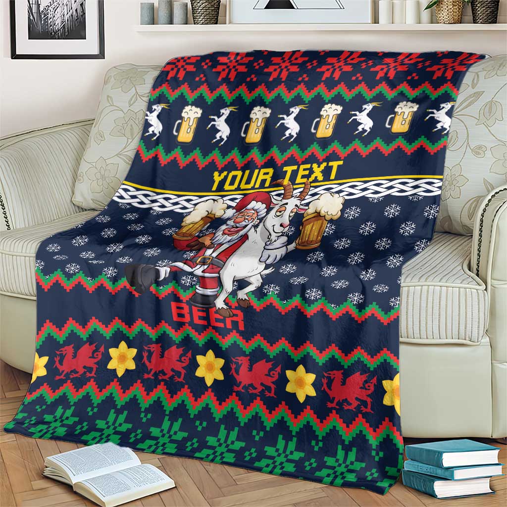 Personalized Merionethshire Wales Christmas Blanket Beer and Goat Santa Design - Wonder Print Shop
