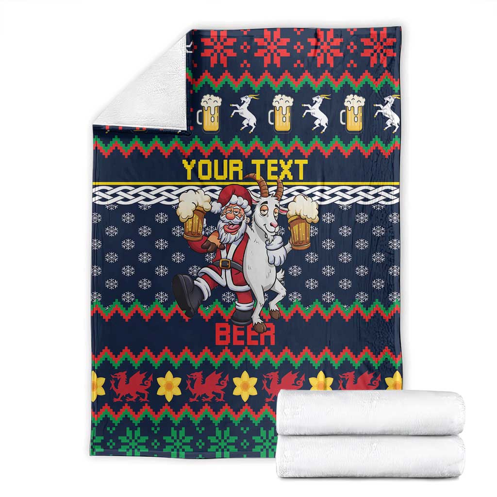 Personalized Merionethshire Wales Christmas Blanket Beer and Goat Santa Design - Wonder Print Shop