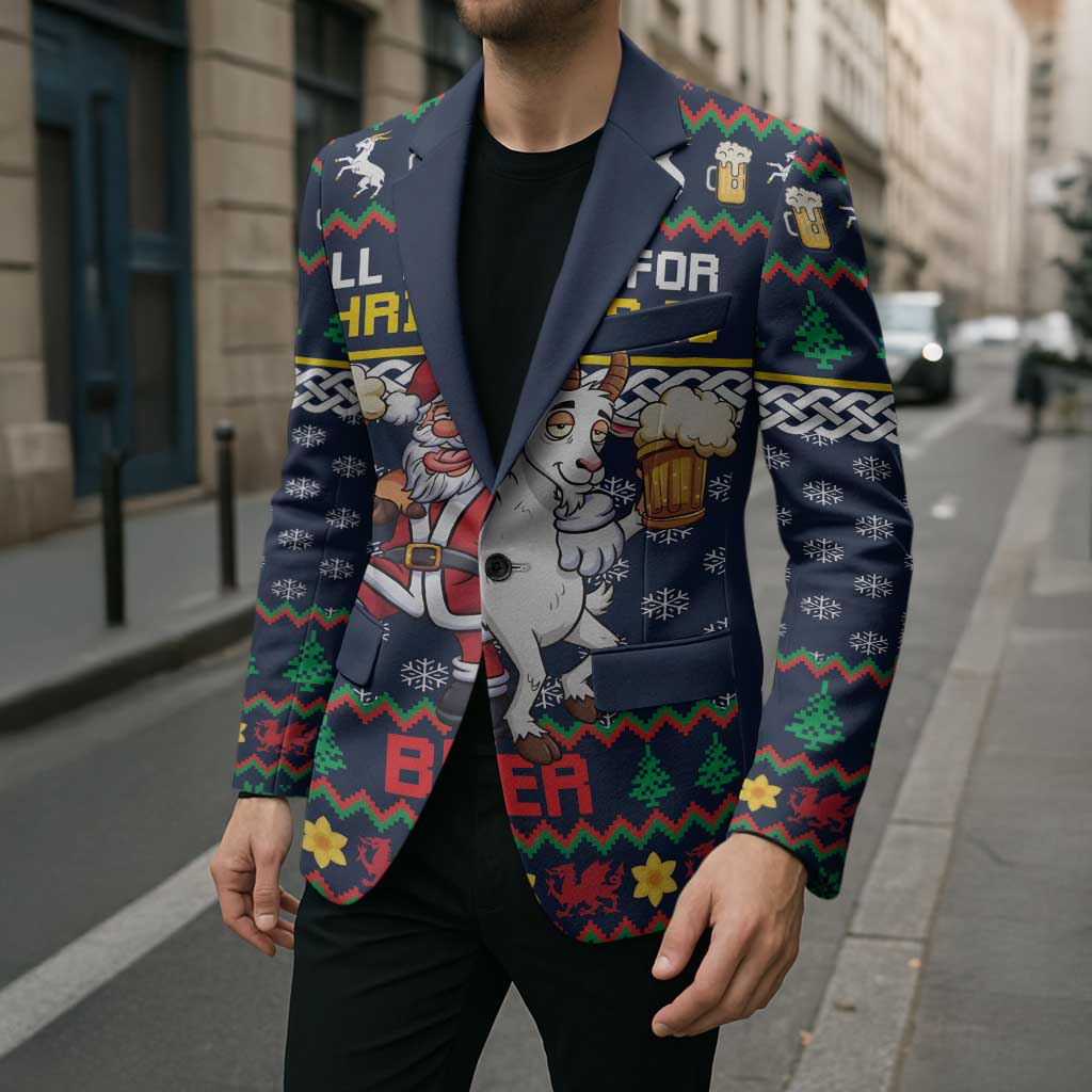 Personalized Merionethshire Wales Christmas Blazer Beer and Goat Santa Design - Wonder Print Shop