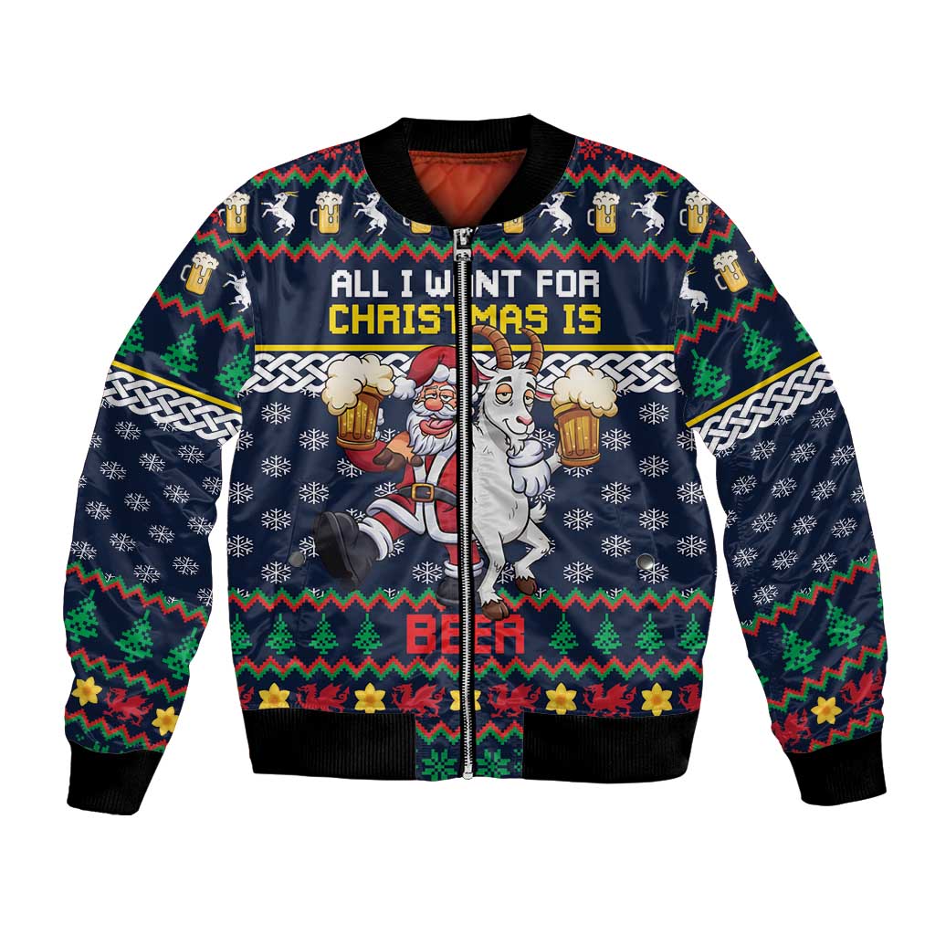Personalized Merionethshire Wales Christmas Bomber Jacket Beer and Goat Santa Design - Wonder Print Shop