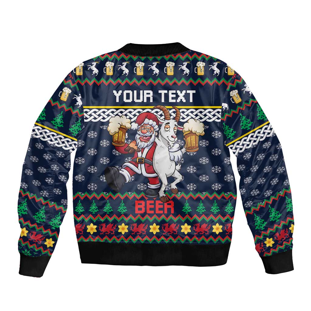 Personalized Merionethshire Wales Christmas Bomber Jacket Beer and Goat Santa Design - Wonder Print Shop