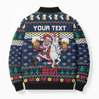Personalized Merionethshire Wales Christmas Bomber Puffer Jacket Beer and Goat Santa Design - Wonder Print Shop