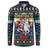 Personalized Merionethshire Wales Christmas Button Sweatshirt Beer and Goat Santa Design - Wonder Print Shop