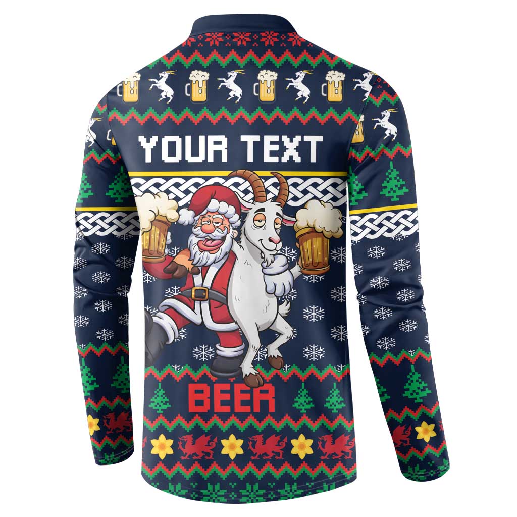 Personalized Merionethshire Wales Christmas Button Sweatshirt Beer and Goat Santa Design - Wonder Print Shop