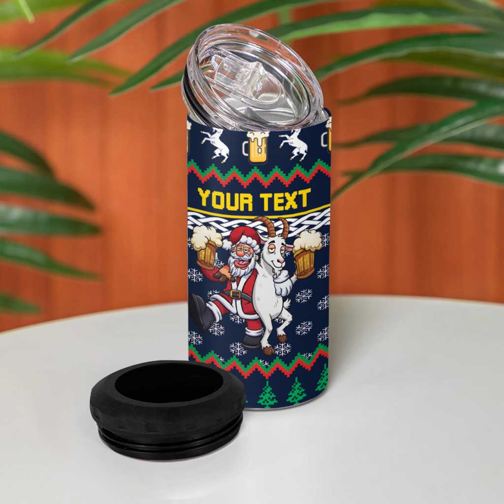 Personalized Merionethshire Wales Christmas 4 in 1 Can Cooler Tumbler Beer and Goat Santa Design - Wonder Print Shop